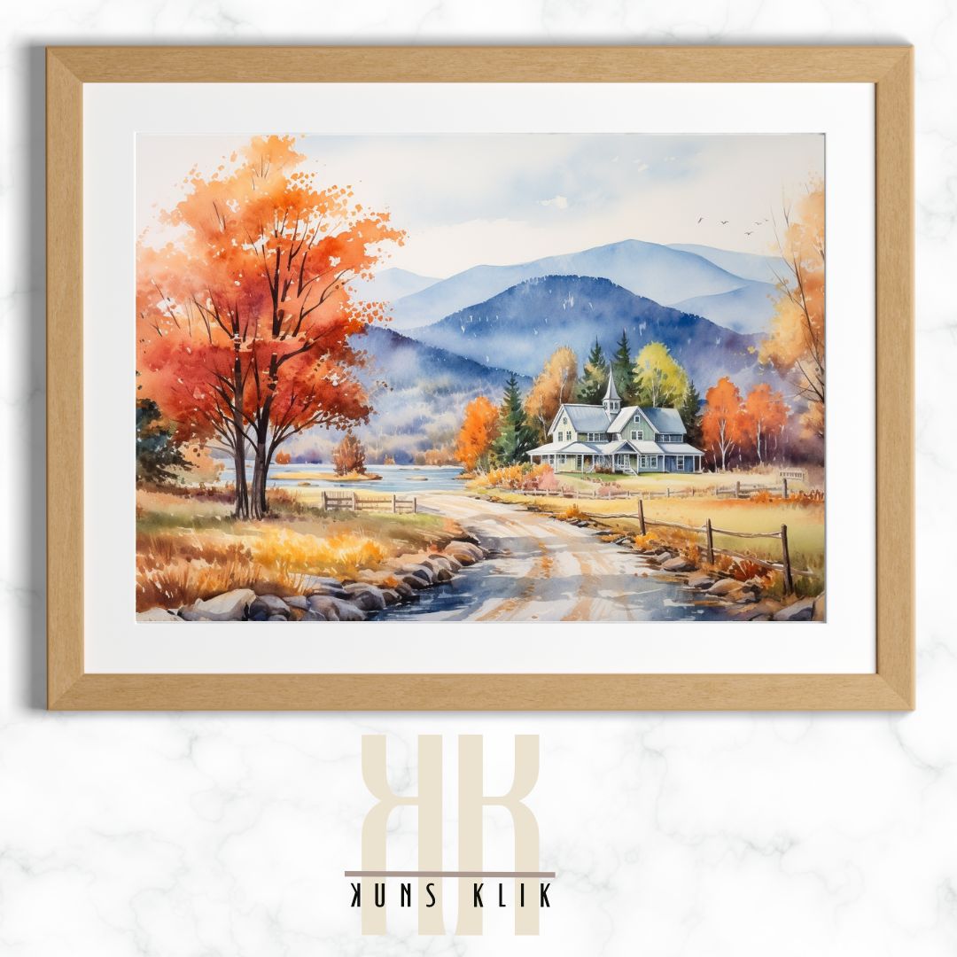 Charming Village Road in Fall Season Print