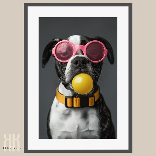 Dog Blowing Bubblegum Bubble Fun Art