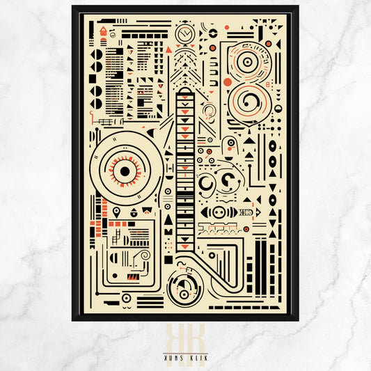  This artwork is an intricate example of modern graphic design, likely created using digital tools and techniques. It features a highly detailed and symmetrical composition reminiscent of circuitry or a complex machine layout.