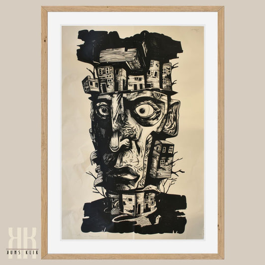 Surreal Human Face with Urban Landscape Details