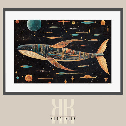 Gilded Space Whale Illustration - Ancient Egyptian Cosmic Art