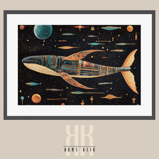 Gilded Space Whale Illustration - Ancient Egyptian Cosmic Art
