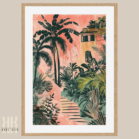 Caribbean Getaway Art Print – Exotic Island Jungle & Ocean Breeze