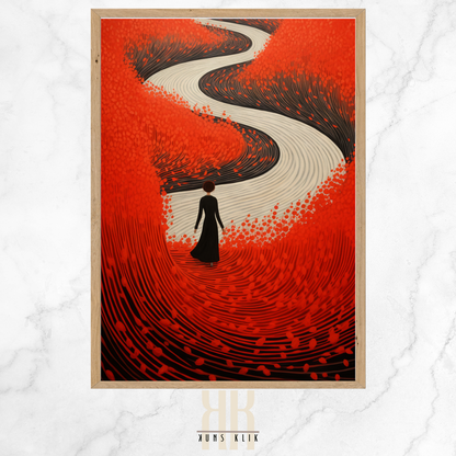 Modern Red Minimalist Path Artwork