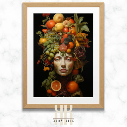 Woman with Fruit Crown Portrait Print