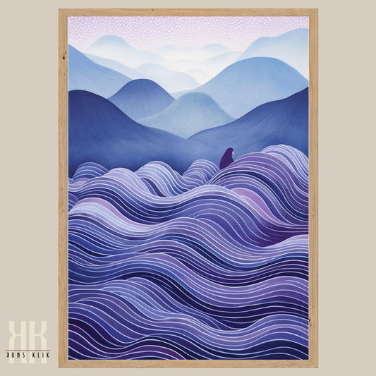 Mystical Minimalist Art Prints with Abstract Mountains and Waves