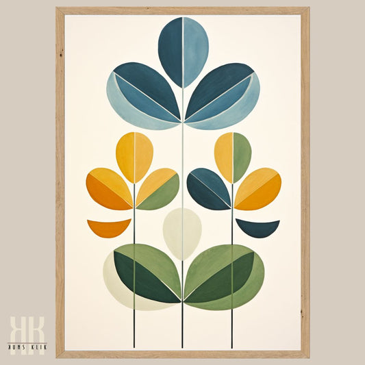 Flat Print Leaf Pattern Blue Green Yellow