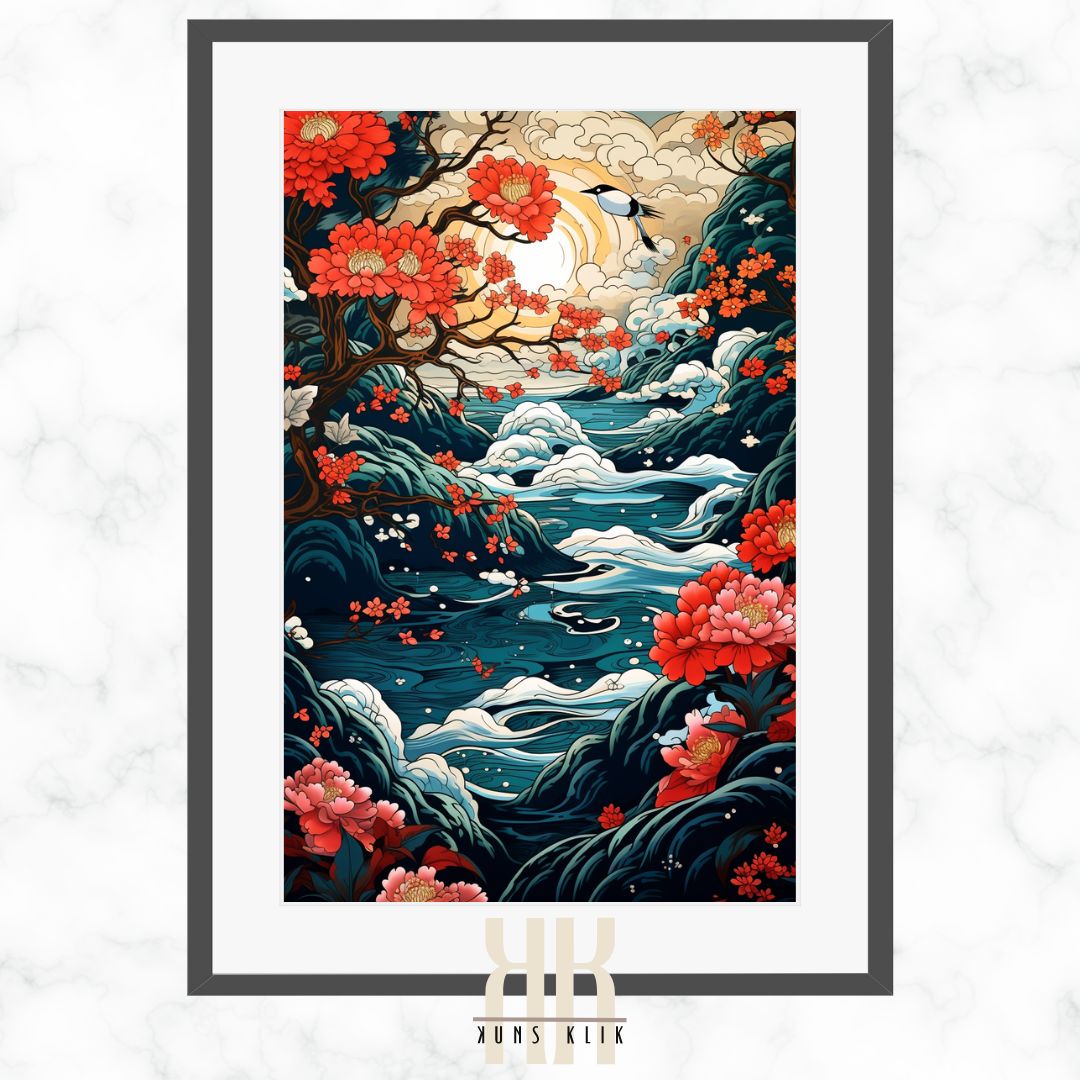 Japanese Floral and Wave Art