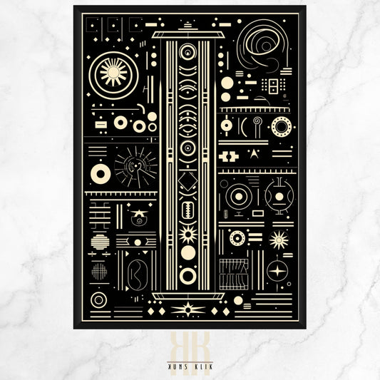  This artwork is an intricate example of modern graphic design, likely created using digital tools and techniques. It features a highly detailed and symmetrical composition reminiscent of circuitry or a complex machine layout.