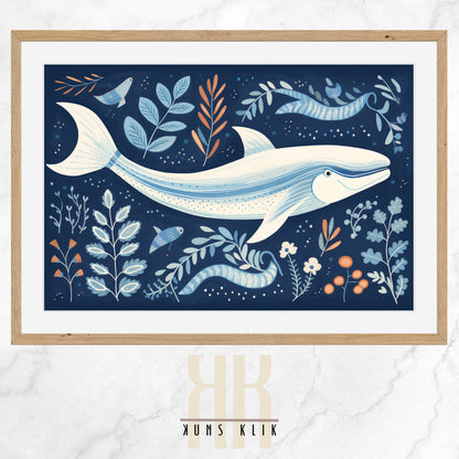 Scandinavian Whale Folk Art Print - 11