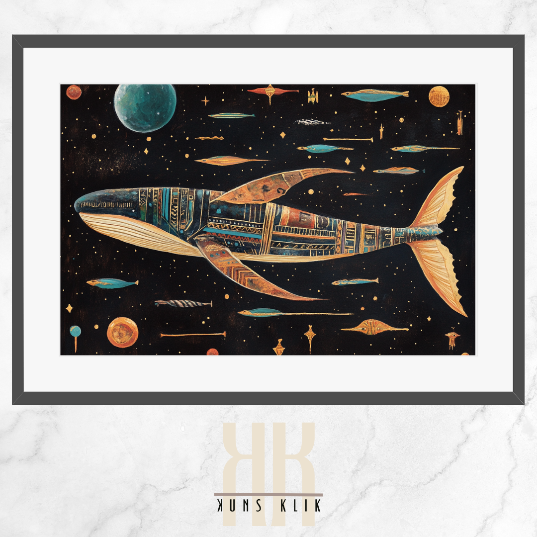 Gilded Space Whale Illustration - Ancient Egyptian Cosmic Art