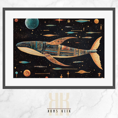 Gilded Space Whale Illustration - Ancient Egyptian Cosmic Art