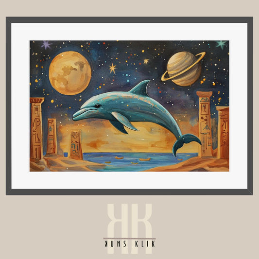 Ancient Egyptian Dolphin in Space - Mythical Ocean Universe Art