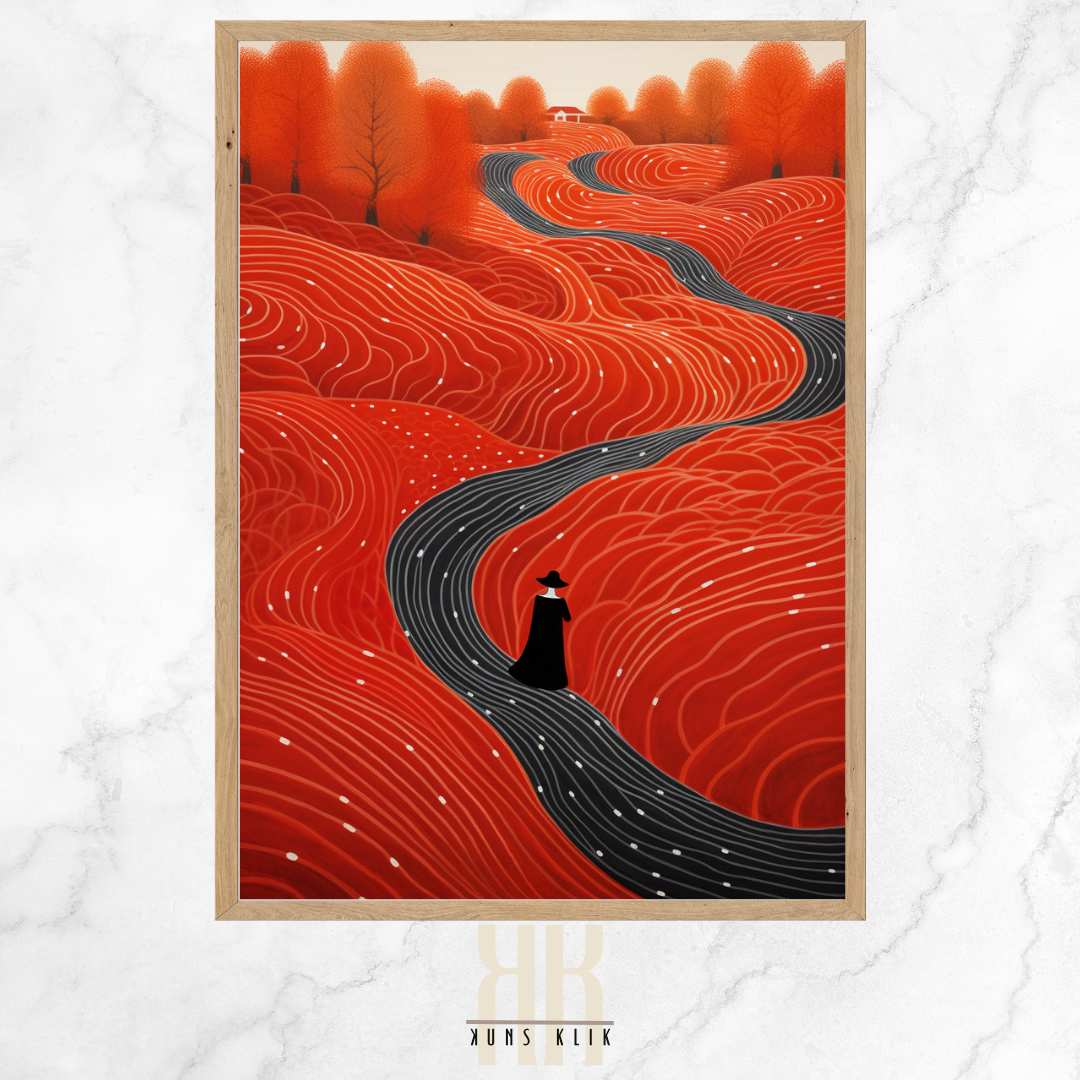 Modern Red Minimalist Path Artwork