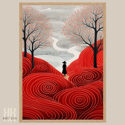 Minimalist Nature Art Print with Red Fields