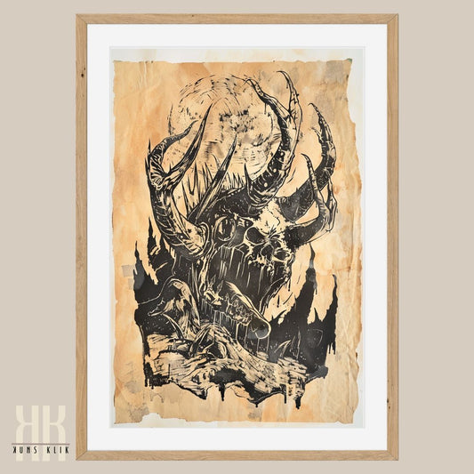 Strange Dark Creature Vintage Etching Wall Art