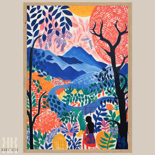 Colourful Abstract Nature Scene with Trees and Mountains
