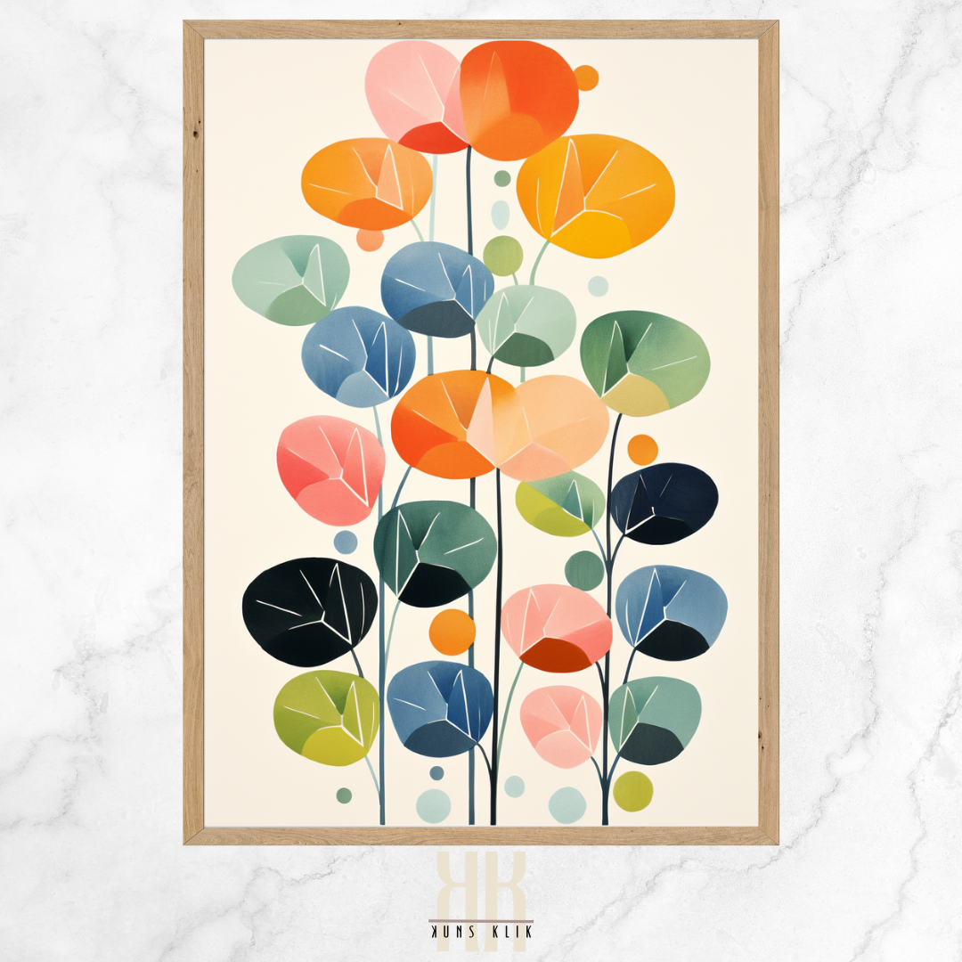 Abstract Flat Botanical Print in Bold Colours