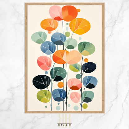 Abstract Flat Botanical Print in Bold Colours