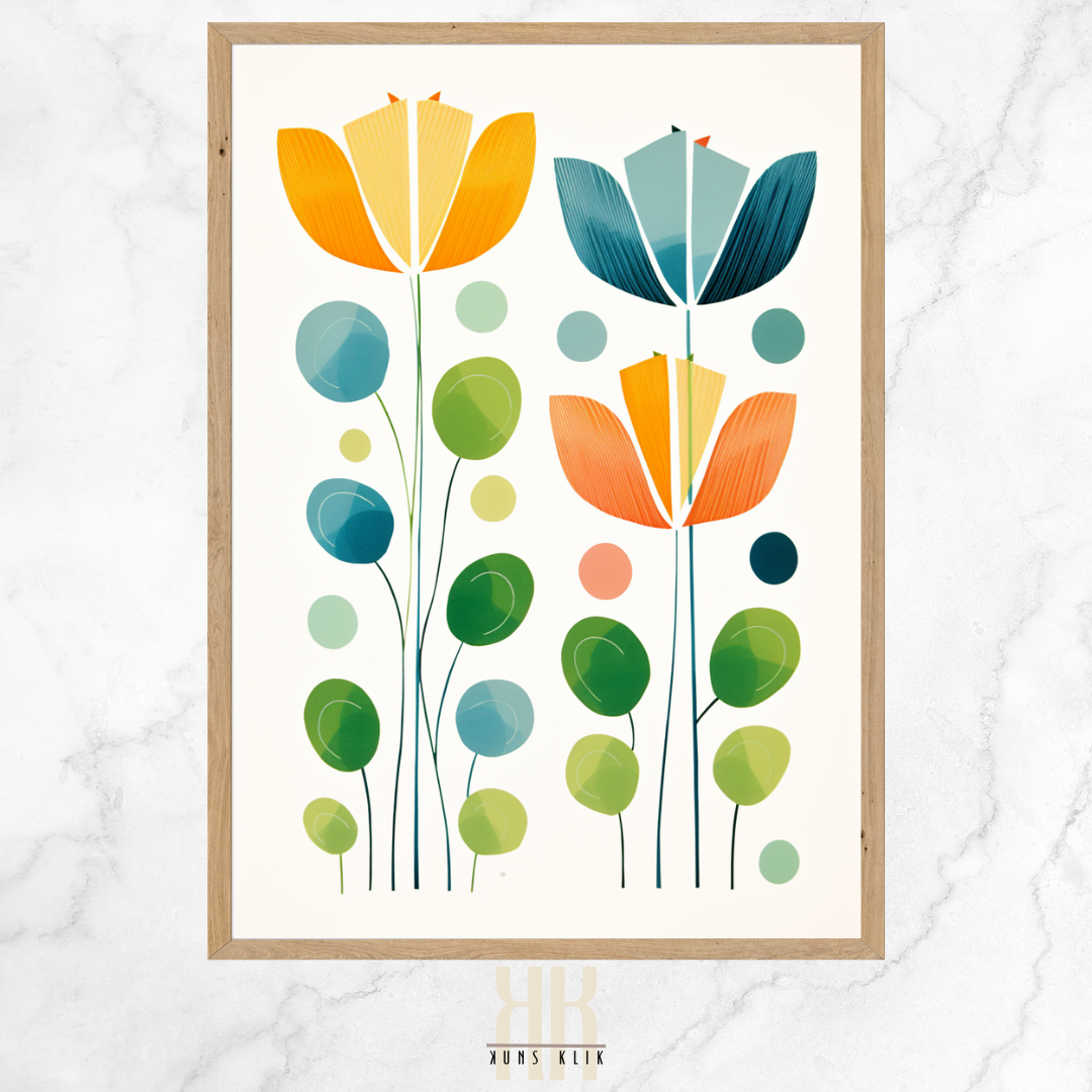 Floral Minimalist Art Print in Yellow Blue Green