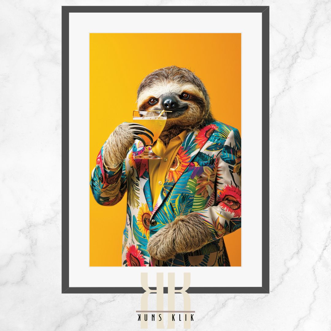 Sloth with Cocktail in Floral Suit