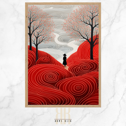 Minimalist Nature Art Print with Red Fields