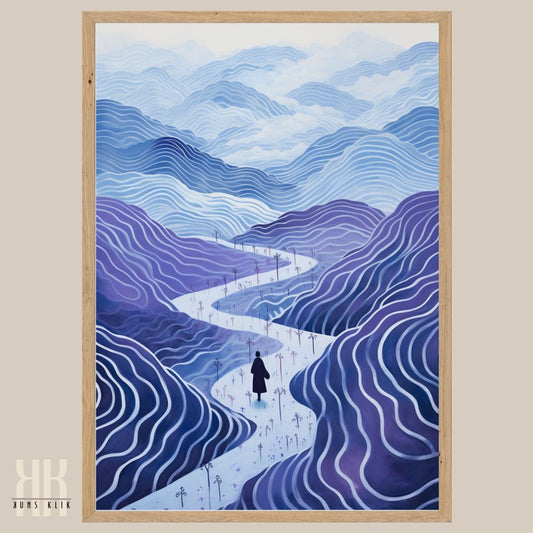Abstract Mountain Landscape Art Prints in Calming Blue Tones