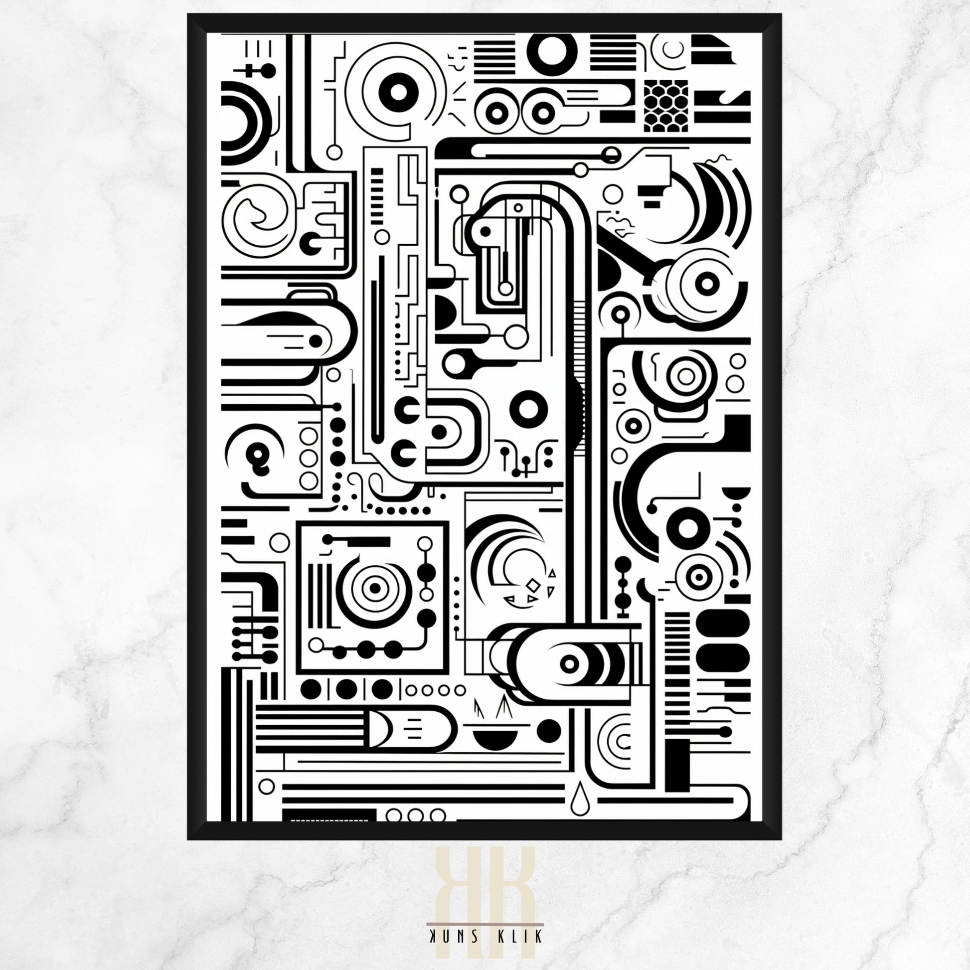 This artwork is an intricate example of modern graphic design, likely created using digital tools and techniques. It features a highly detailed and symmetrical composition reminiscent of circuitry or a complex machine layout.