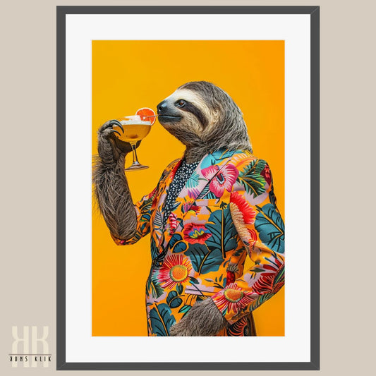 Sloth in Vibrant Suit with Drink