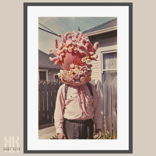 Eccentric Retro Creature Print with Tentacles and Coral Elements