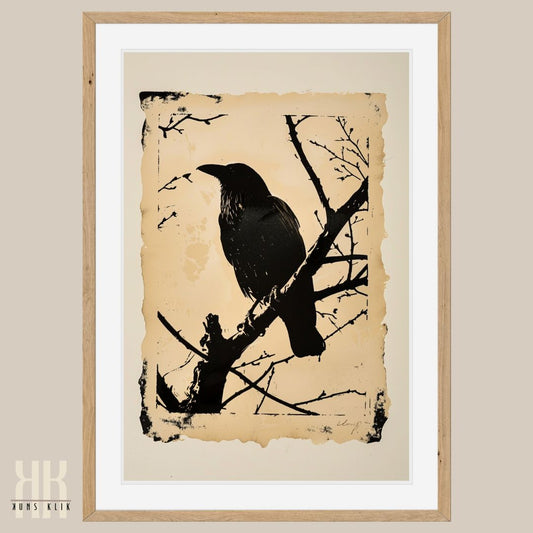 Majestic Crow Illustration in Classic Woodcut Style