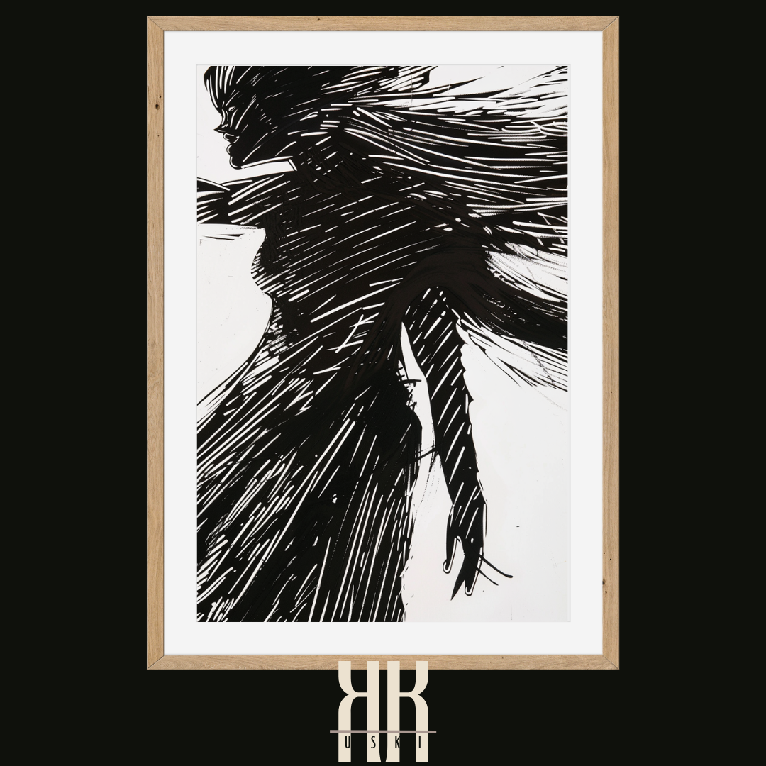 Dark Abstract Figure in Black on White Background