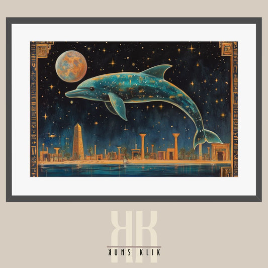 Celestial Dolphin and Ancient Egypt - Mystical Art Poster
