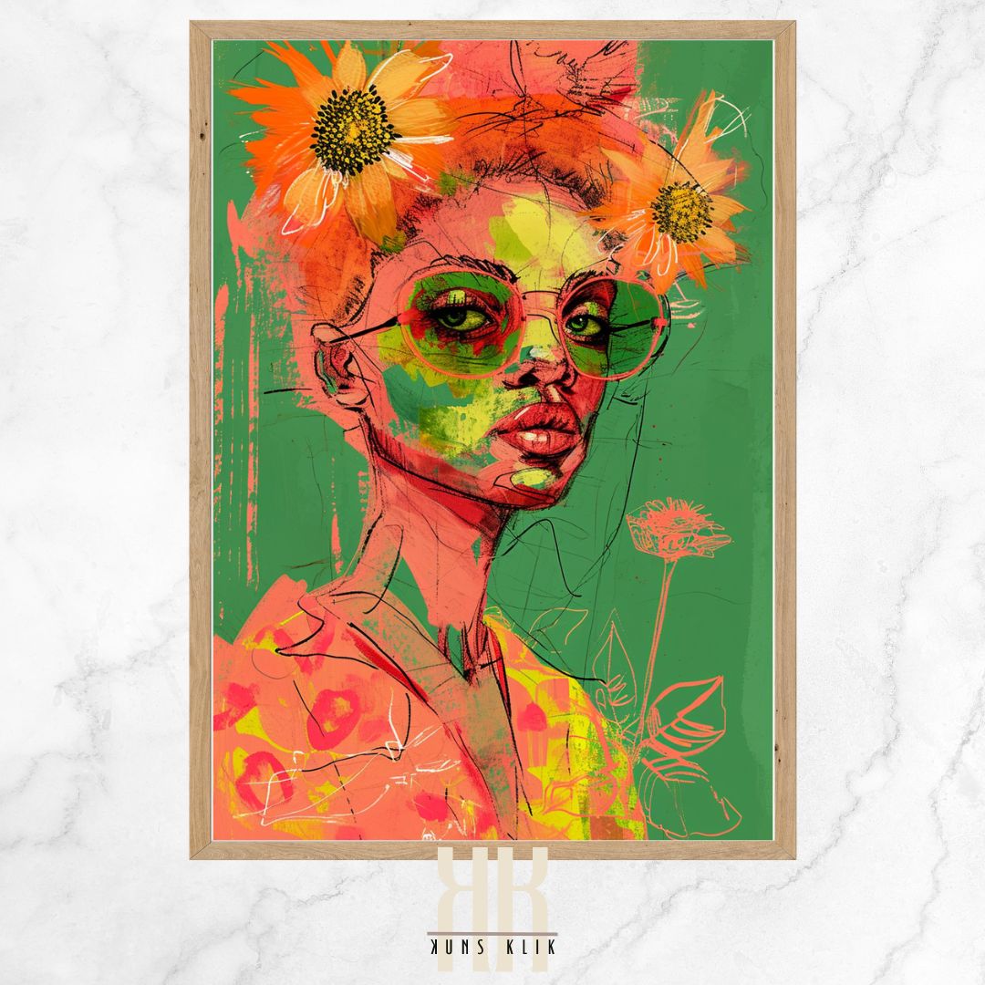 Vivid Floral Fashion Portrait Print