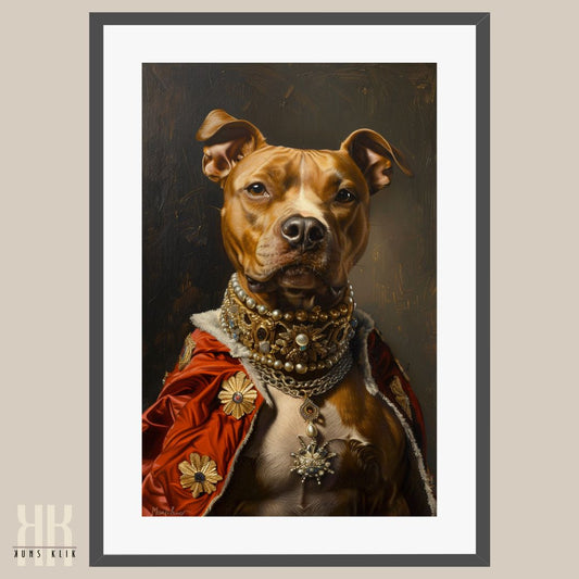 Staffie Dog Royal Portrait Dressed as King