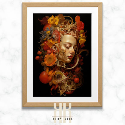 Fruit and Flower Enriched Woman Portrait Print