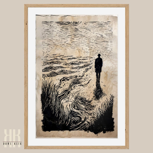 Black and White Lone Figure Etching Art