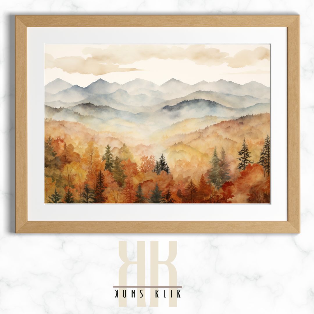 Golden Autumn Mountain Landscape Art