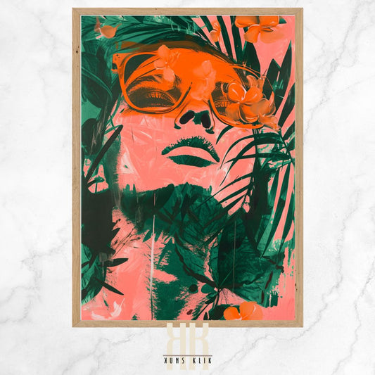 Abstract Female Portrait in Pink and Green