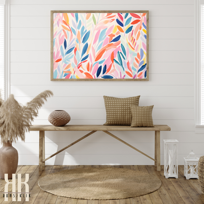 Colourful Leaf Broad Brush Stroke Matisse Pattern Print - 9