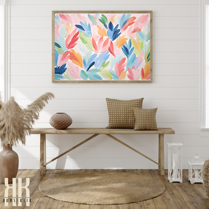 Colourful Leaf Broad Brush Stroke Matisse Pattern Print - 7