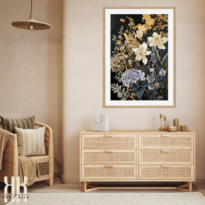 Floral Art Deco Black Gold Wall Art Print