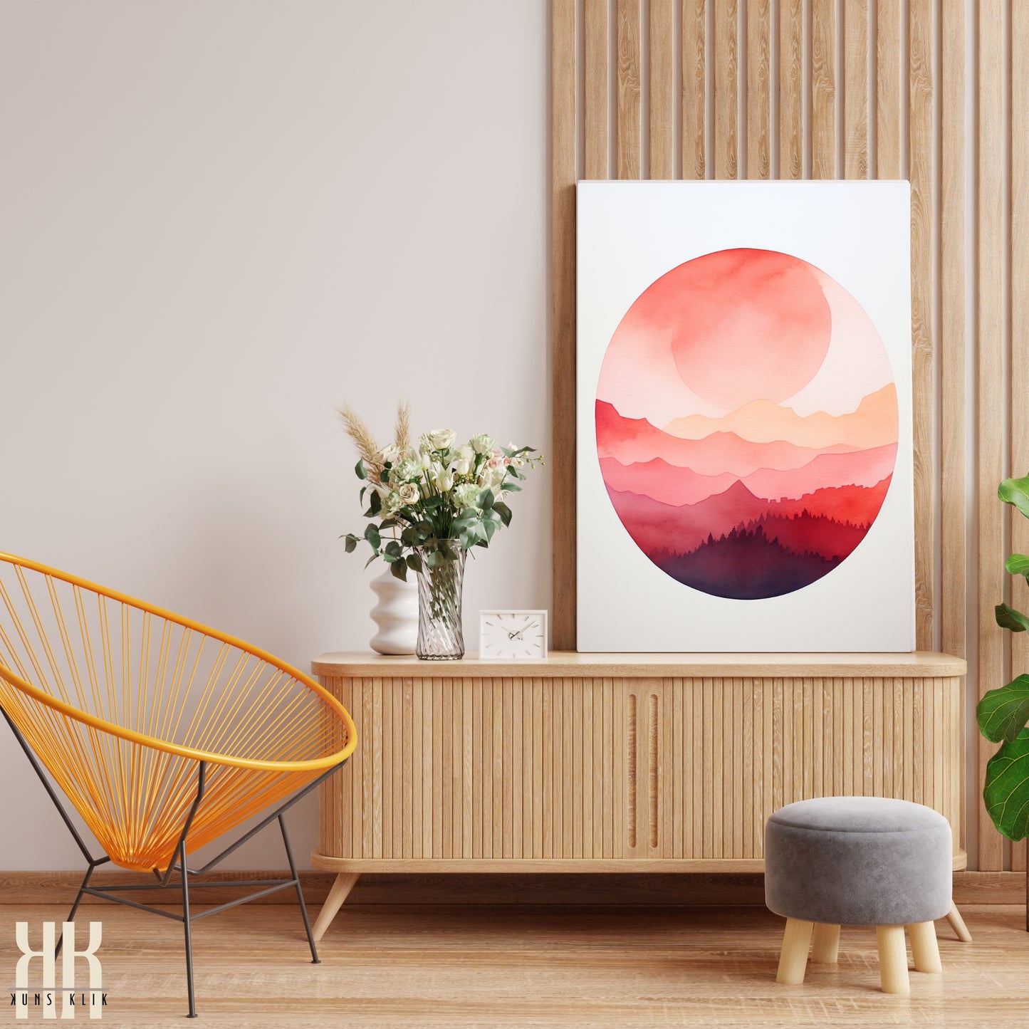 Minimalist Watercolour Sunset Mountain Art Print - 4