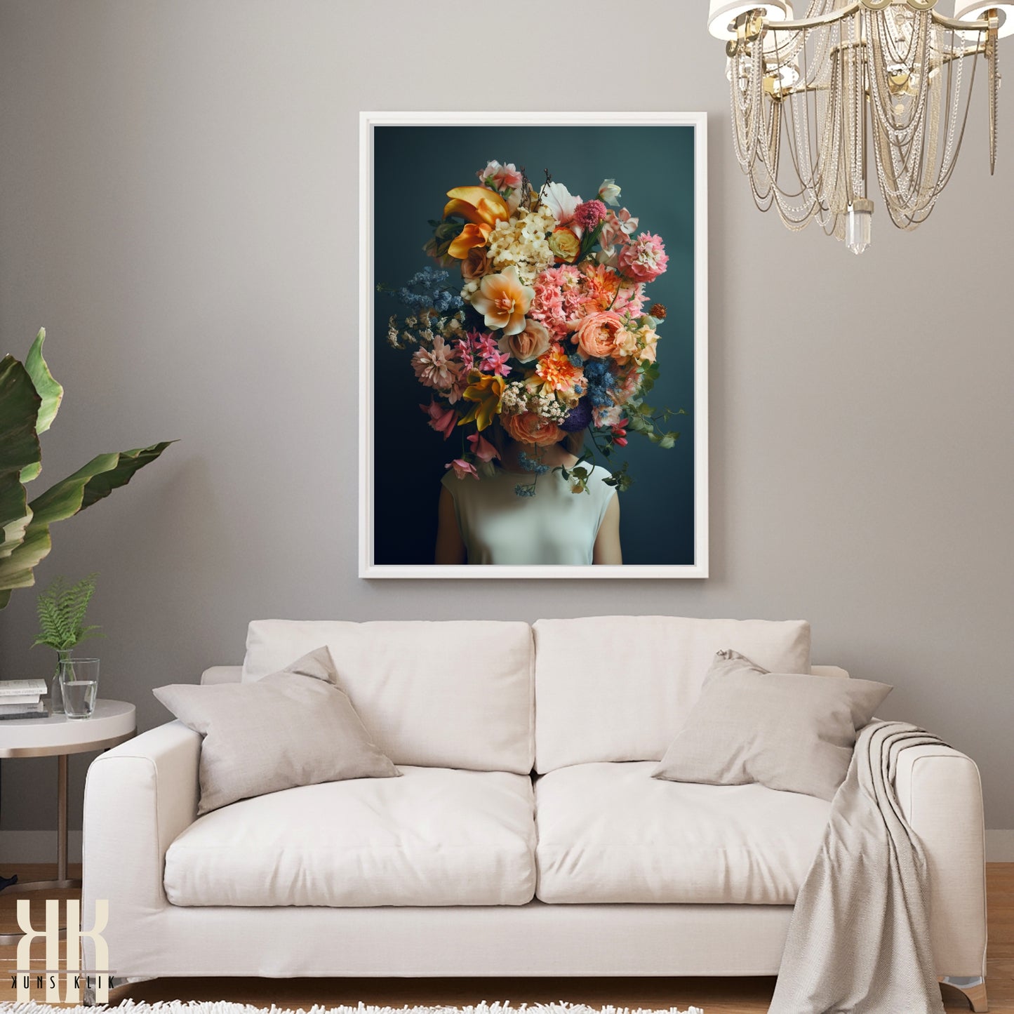 Woman Flower Bouquet Head Feminine Wall Art - 1