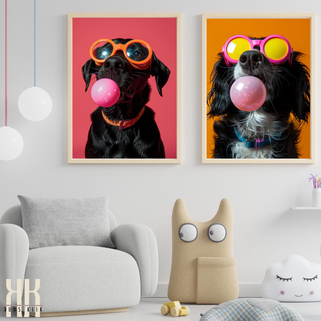 Cute Dog Blowing Bubble Gum Bubble Wall Art