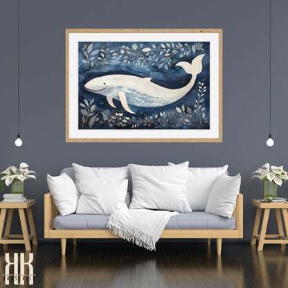 Scandinavian Whale Folk Art Print - 6