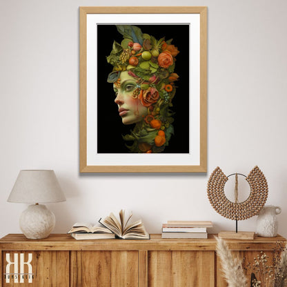 Exotic Fruit and Blossoms Female Portrait Art