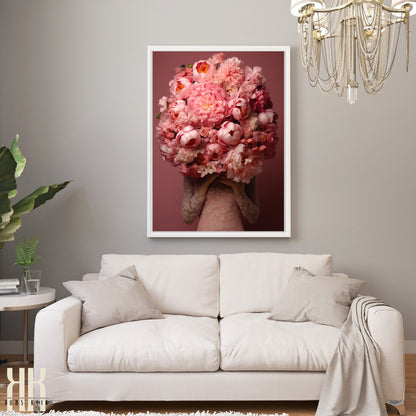 Woman Flower Bouquet Head Feminine Wall Art - Pink 10