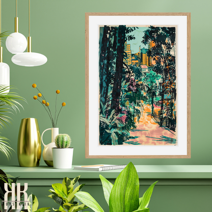 Mid-Century Modern Tropical Print – Vintage Palms & Coastal Houses