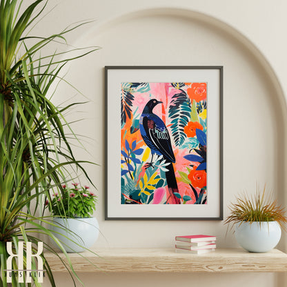 Bright Bold Birds on Botanical Background Art - 3